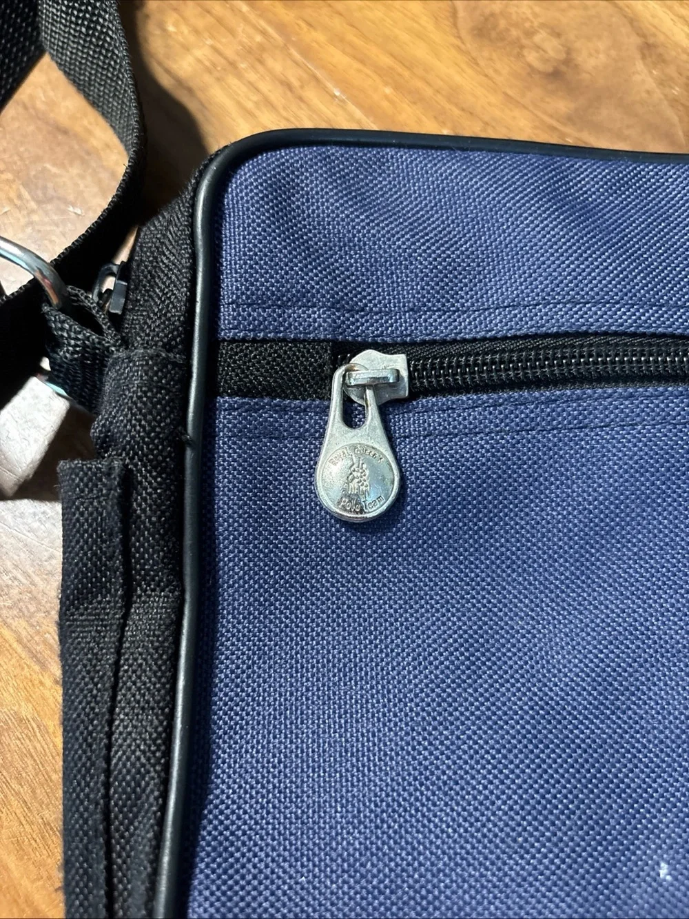 Vintage R.Q. PoloTeam London Blue Canvas Leather Trim Small Messenger Bag